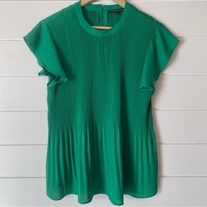 Arianna Papell Bright Green Short Sleeve Pleated Trapeze Top Women’s Medium